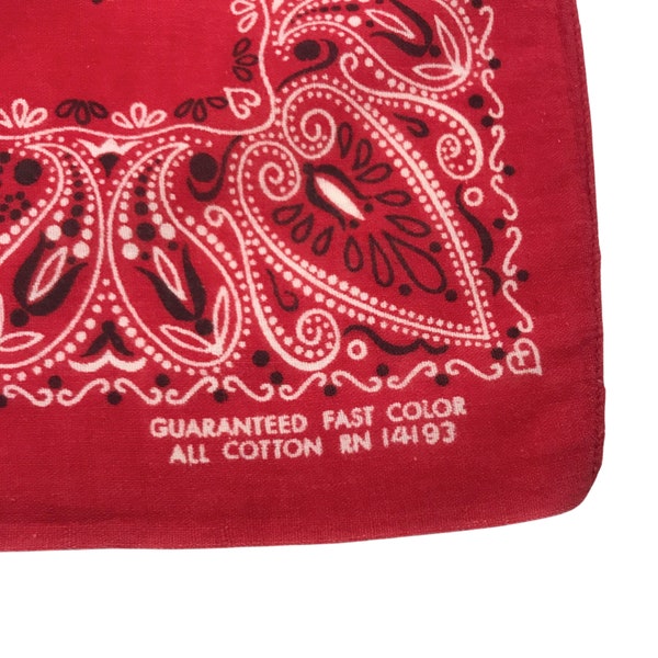 Vintage Guaranteed Fast Color All Cotton RN 14193 1960's red paisley print bandana