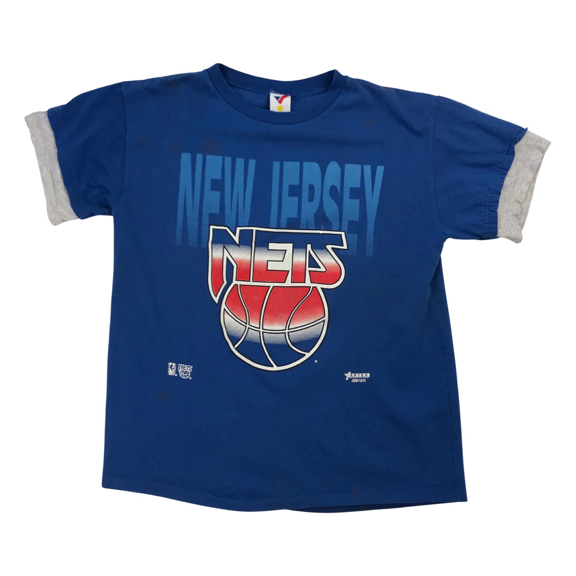 New Jersey Nets T-Shirt Womens Large L V-Neck Navy Blue Red Font NBA Store  NWT