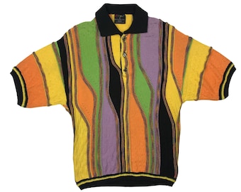 Nineties Black, White & Yellow 3D Knit Coogi Pullover Sweater - Etsy