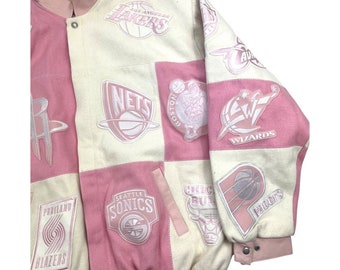 Maker of Jacket Fashion Jackets Pink NBA Teams Collage Jeff Hamilton Leather