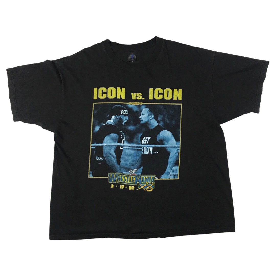 WWE DVD-BOX〈期間限定生産4枚組+TシャツHogan vs Rock〉 Wrestlemania 18 X8 The Rock Hulk Hogan icon vs icon T-shirt Sz L
