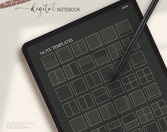 Digital Notebook DARK MODE Goodnotes, Hyperlinked Tab Digital Notebook for GoodNotes & Note-taking Apps, Digital Notes Template
