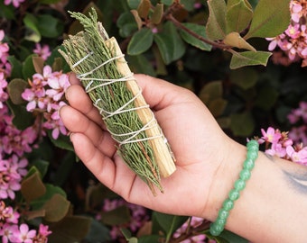 Green Floral Sage Bundle and Green Aventurine Bracelet | Love and Prosperity | Floral Bundle with Bracelet