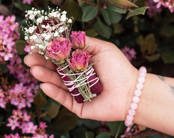 Mother's Day Gift Floral Sage Rose Bundle and Rose Quartz Bracelet | Love and Desire | Floral Bundle with Bracelet to Celebrate Mother's Day