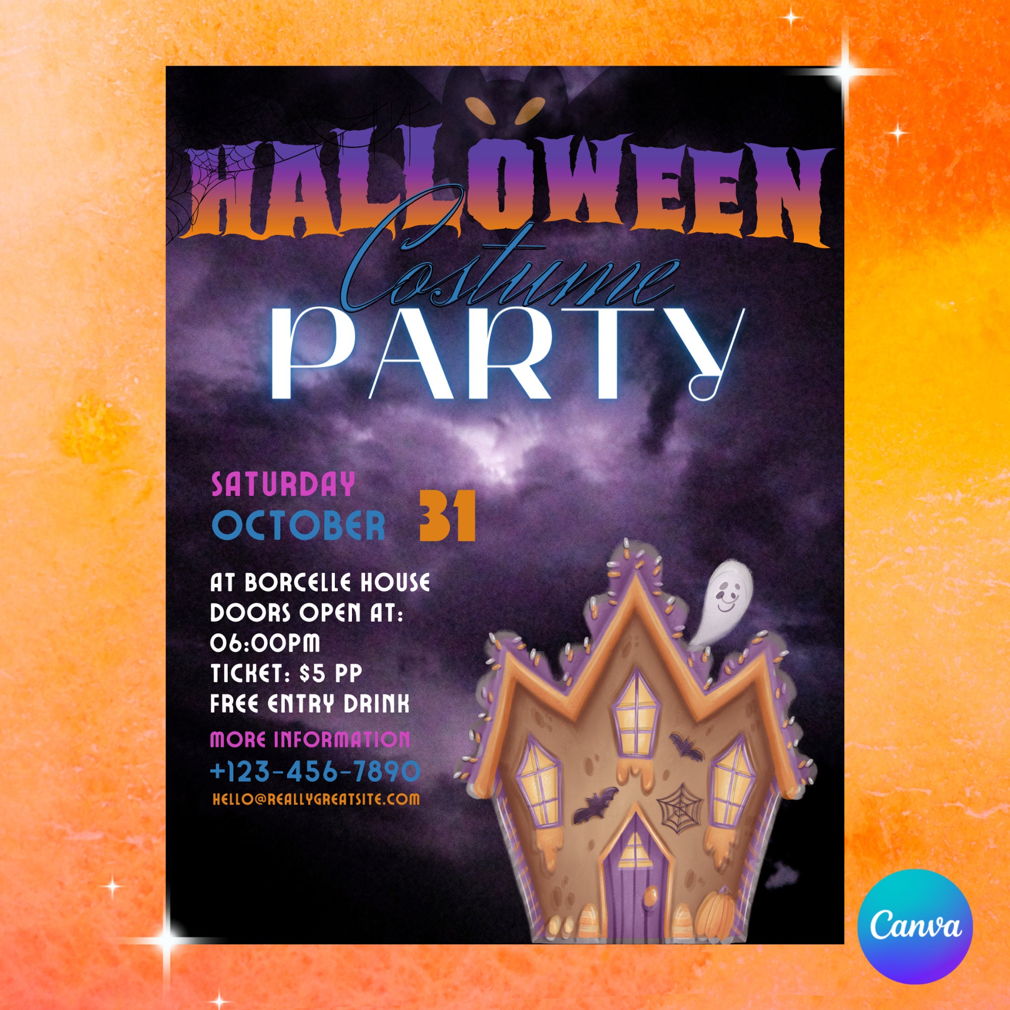 Halloween Costume Party Flyer | DIY Flyer Template | CANVA - Etsy