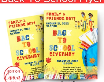 Redigerbar Back 2 School-flyer | Inbjudan | Skolmaterialinsamling, Materialflyer, Flyer för första skoldagen