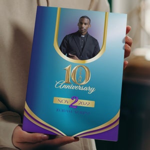 Church Anniversary Program Bulletin  Template (Purple & Teal) | 11 x 8.5 Brochure | CANVA PRO | Editable | Printable File