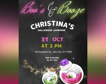 Boo's and Booze Adult Halloween Invitation | DIY Flyer Template | Edit on CANVA