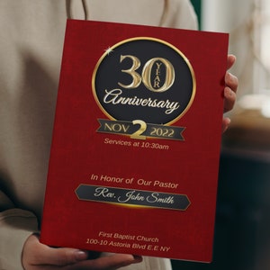 Church Anniversary Program Template (Red, Black & Gold | 11 x 8.5 and 17 x 11 ) | CANVA PRO | Editable | Printable File