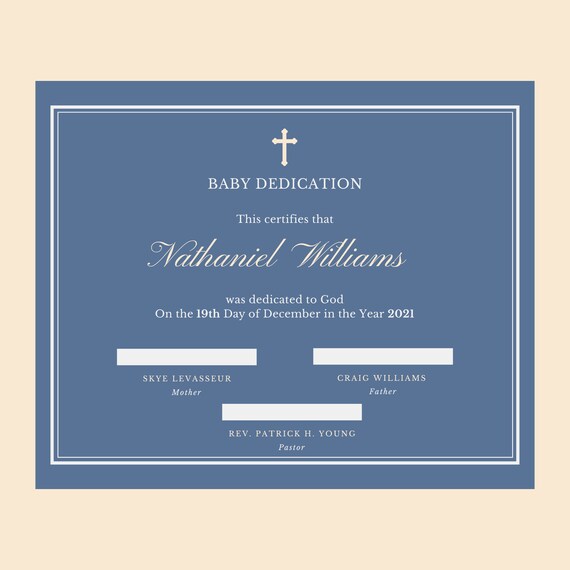 Baby Dedication Certificate Christening Certificate 11 X Etsy