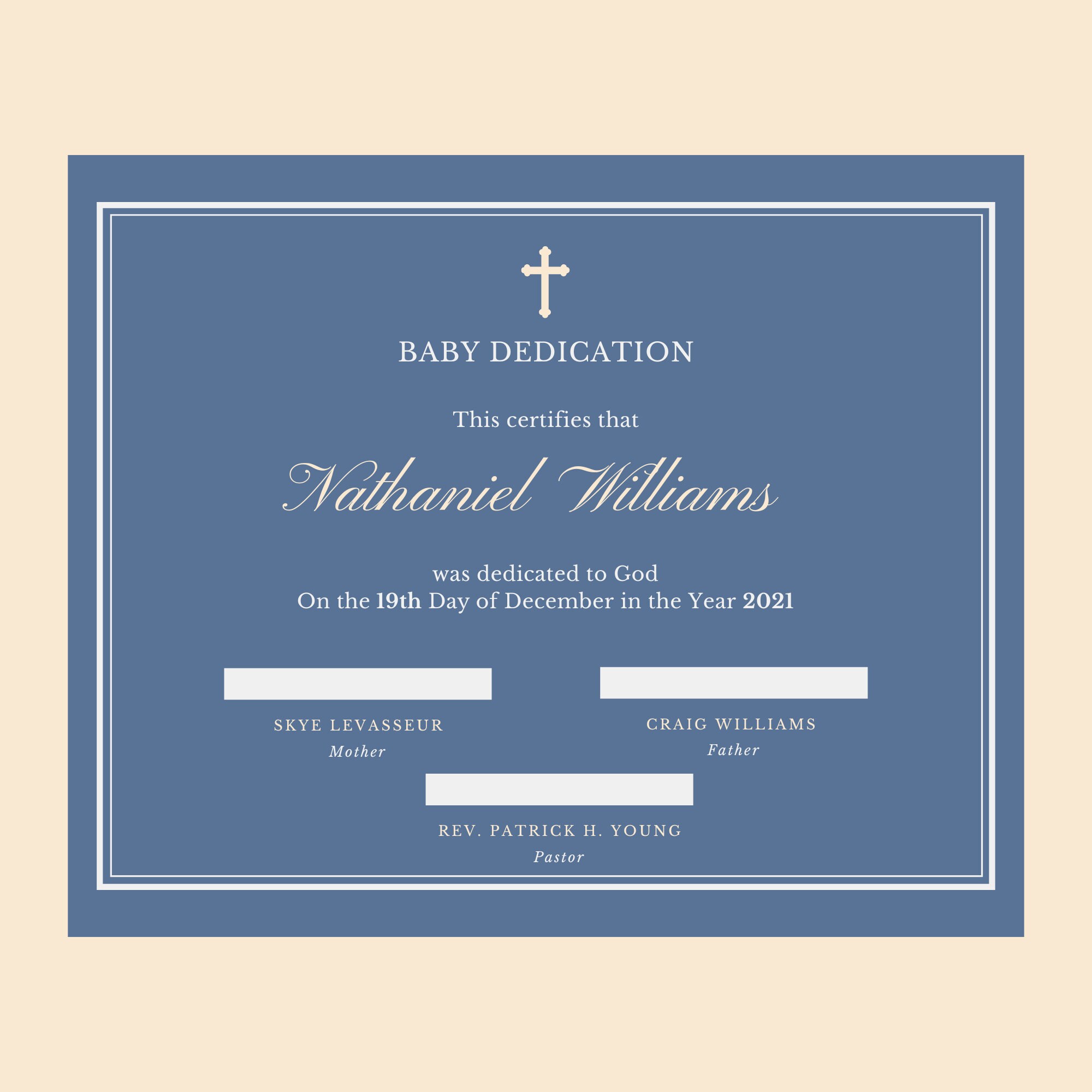 Baby Dedication Certificate Christening Certificate 11 X 8.5 Digital