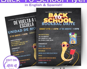 Redigerbar Back 2 School-flyer | Inbjudan | Skolmaterialinsamling, Materialflyer, Flyer för första skoldagen