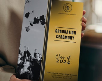 Graduation Program Template (White, Gold & Black) | 17 x 11 Tabloid | CANVA | Editable | Printable File