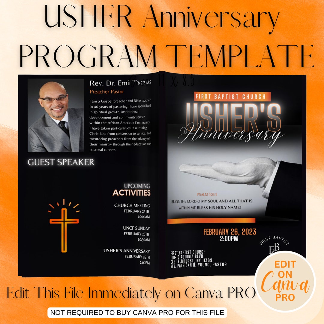 Usher Anniversary Program Bulletin Template Black White Orange 11 X september-19-annual-ushers-day-ebenezer-baptist-church-denver