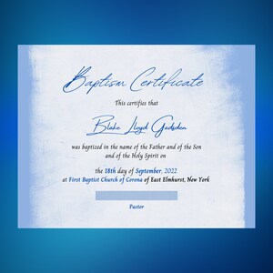 Certificado de Bautismo / Certificados de la Iglesia 11 x 8.5 / Archivo Digital / CANVA Imprimible / Editar Certificado