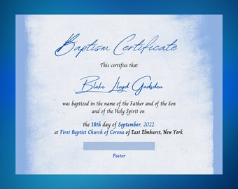 Baptism Certificate | Church Certificates 11 x 8.5  | Digital File | CANVA Printable/ Edit Certificate