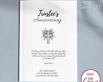 Church Anniversary Program Template (White & Black) | 11 x 8.5  | CANVA PRO | Editable | Printable File