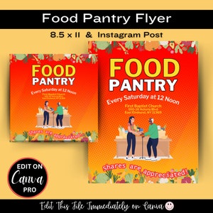 Food Pantry Flyer Template | CANVA PRO | Fundraiser | Charity | Church | School | Food Giveaway |  Food Drive Event Flyer | Digital FILE