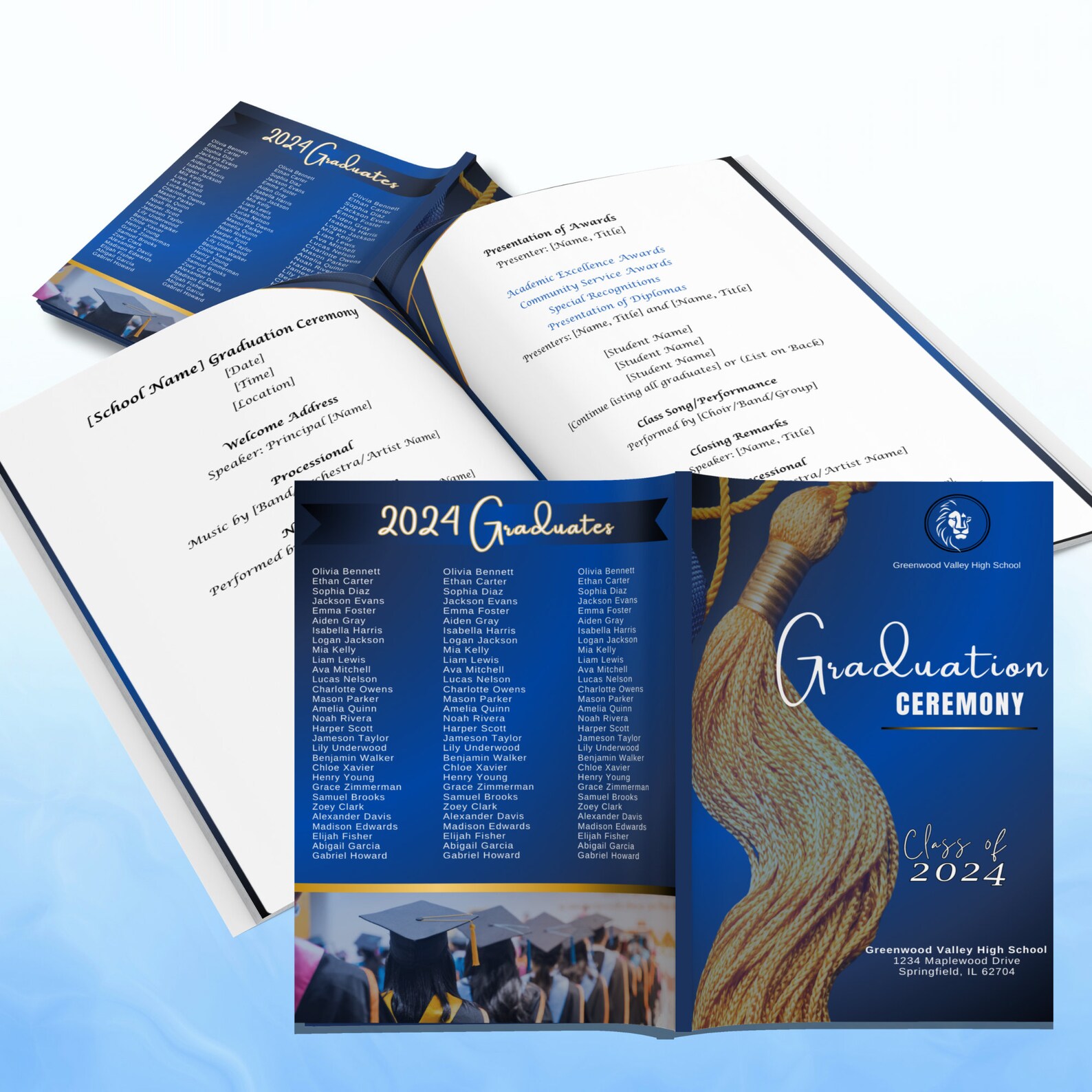 Graduation Program Downloadable Graduation Program Template (colors Can Be Changed) | 17 X 11 Tabloid ...