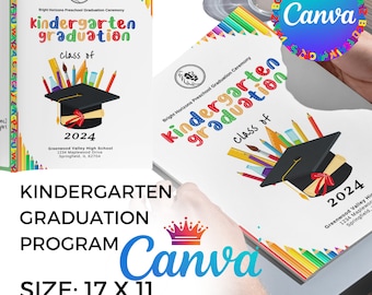 Kindergarten Graduation Program Template | 17 x 11 Tabloid | & 11 x 8.5 CANVA | Editable | Printable File
