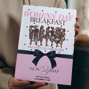 Women&#39;s Day Breakfast Program Template | Women&#39;s or Mothers Day Church Program | CANVA PRO | 11x8.5
