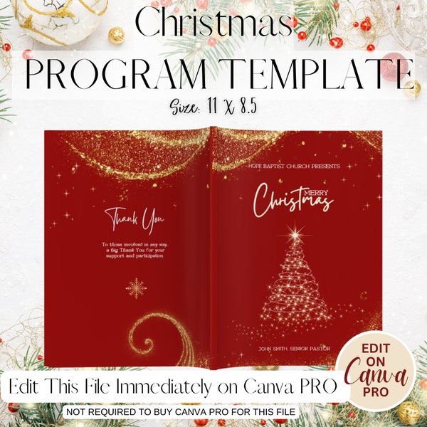 Christmas Musical Event Program Template | Christmas Play | Edit On CANVA PRO | Size 11x8.5