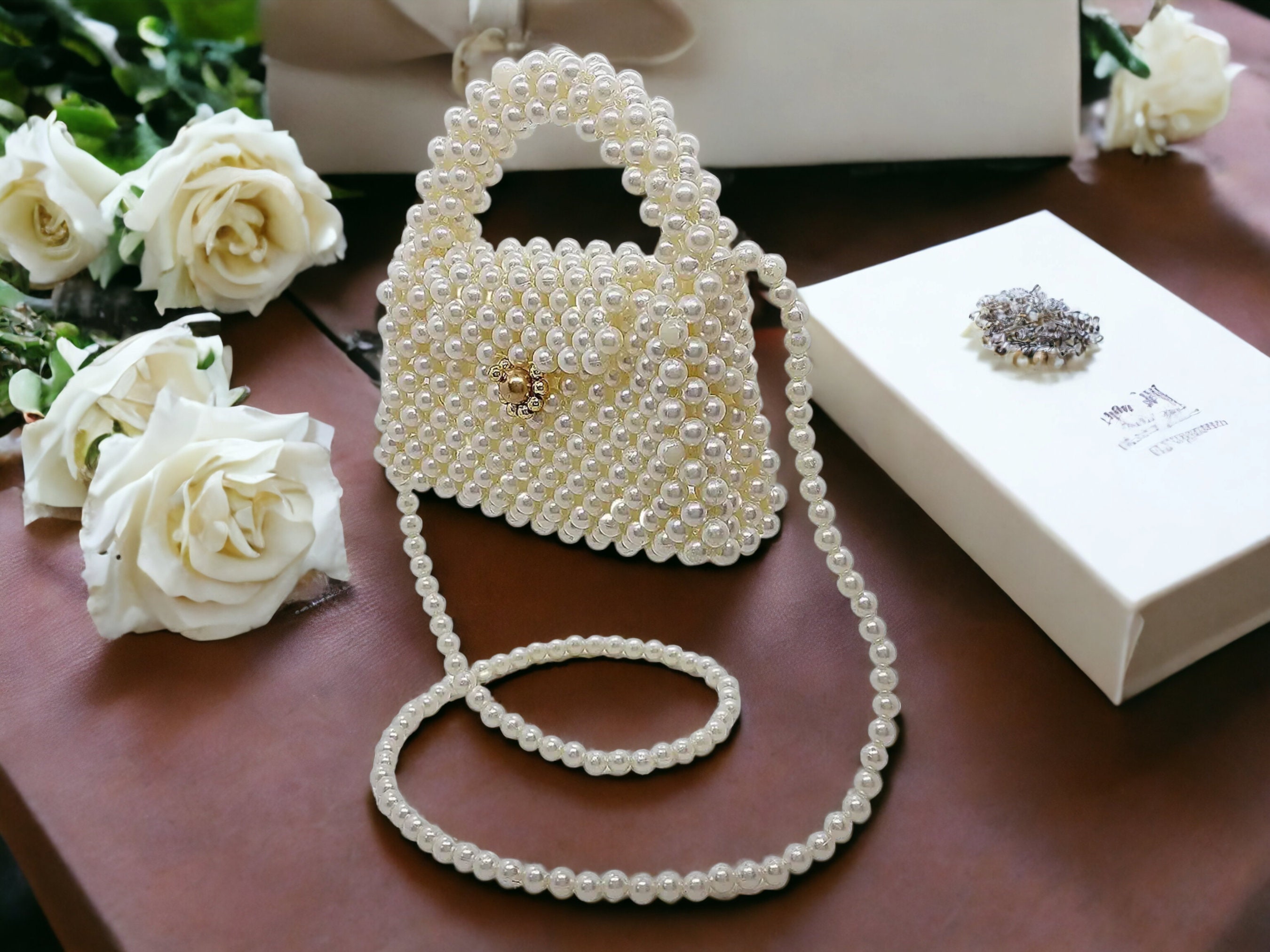 White Beaded Evening Bag Perfect For Brides & Weddings