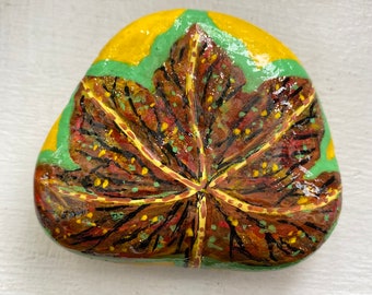 Fall Leaf Hand Painted Rock/Stone,Home Decor,Small Gift,Home Garden Accent