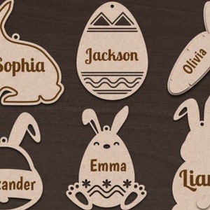 Etiqueta de cesta de Páscoa Svg, arquivo de corte a laser para etiqueta de cesta de Páscoa, Glowforge Easter SVG, etiquetas de nome de cesta de Páscoa personalizáveis, Glowforge Svg