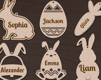 Archivo SVG de corte láser personalizable para etiqueta de cesta de Pascua (descarga digital)