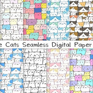 Papel digital Cat, 12 patrones Cat, patrones de gatito, papel digital de descarga instantánea, paquete de papel digital, juego de papel digital para gatitos sin costuras