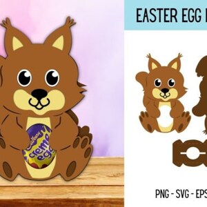 Puede incluir: Un soporte para huevos de Pascua con forma de ardilla marr&oacute;n con un hueco para un huevo. La ardilla tiene una gran sonrisa y ojos grandes. El soporte est&aacute; hecho de papel y est&aacute; listo para ser ensamblado.