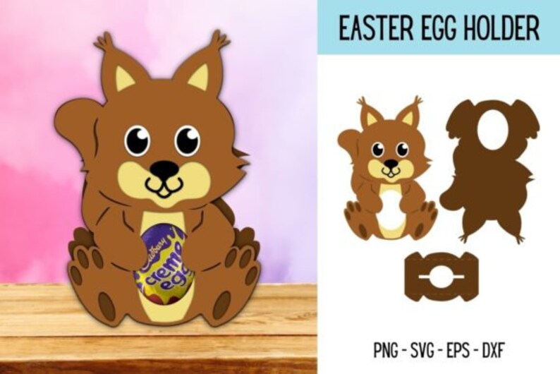 Puede incluir: Un soporte para huevos de Pascua con forma de ardilla marr&oacute;n con un hueco para un huevo. La ardilla tiene una gran sonrisa y ojos grandes. El soporte est&aacute; hecho de papel y est&aacute; listo para ser ensamblado.