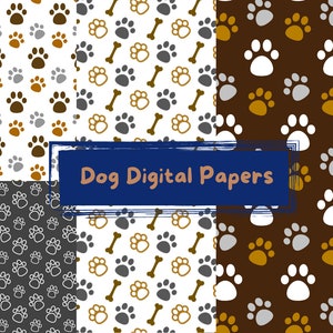 Puppy Dog Papers, Dog digital papers, Blue Dog Digital Backgrounds, Paws pattern papers, invites, card making and crafts