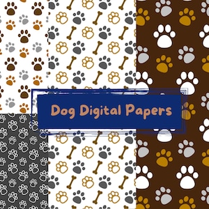 Puppy Dog Papers, Digitale hondenpapieren, Blue Dog Digitale Achtergronden, Paws patroonpapieren, uitnodigingen, kaarten maken en ambachten