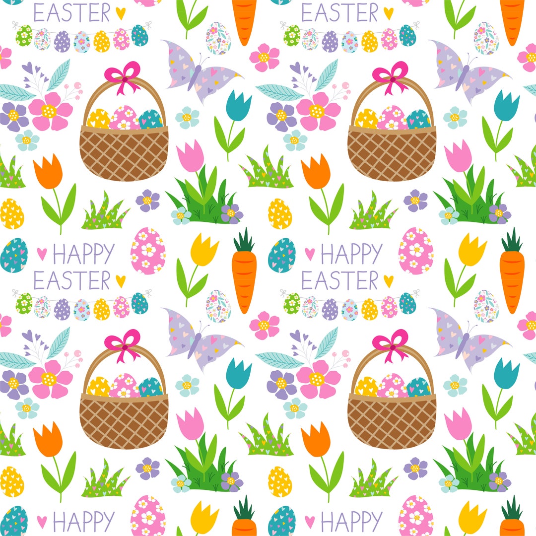 Easter Seamless Pattern: Bunny, Eggs, Flowers (digital Download) - Etsy