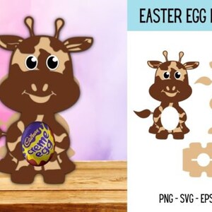 Puede incluir: Un soporte para huevos de Pascua con forma de jirafa marr&oacute;n y beige con un hueco para un huevo. El soporte est&aacute; hecho de cart&oacute;n y est&aacute; listo para ser ensamblado. La jirafa tiene una cara sonriente y un patr&oacute;n de manchas marrones. El soporte est&aacute; dise&ntilde;ado para contener un huevo de chocolate Cadbury Creme.