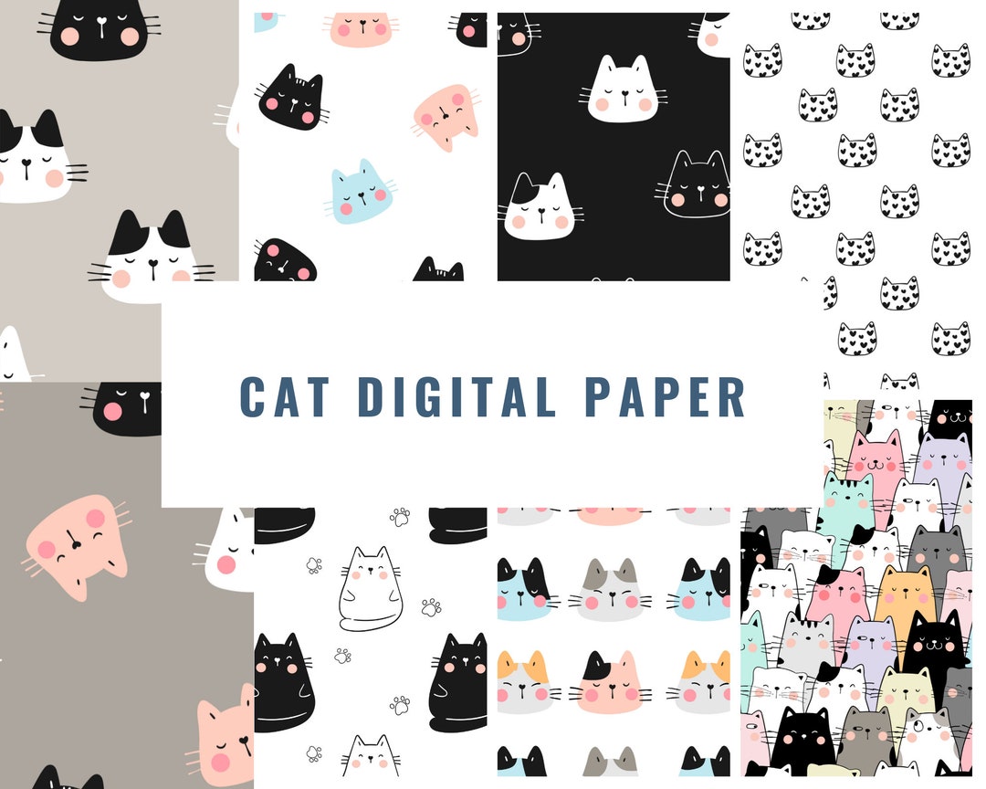 Cat Digital Paper, 8 Cat Patterns, Kitten Patterns, Instant Download ...