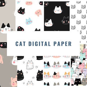 Papel digital de gato, 8 patrones de gato, patrones de gatito, papel digital de descarga instantánea, paquete de papel digital