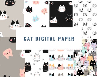 Cat digital paper, 8 Cat patterns, kitten patterns, Instant Download Digital Paper, digital paper pack