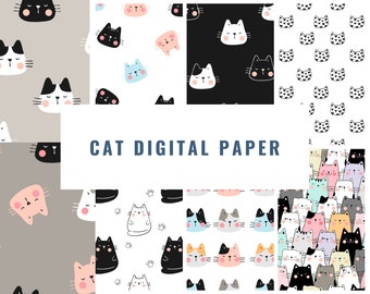 Conjunto de papeles digitales con diseños de gatos adorables y gatitos (descarga digital)