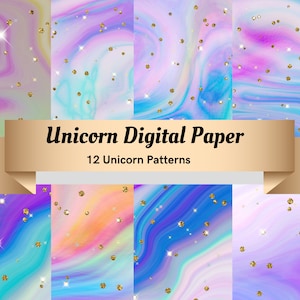 Glitter Unicorn Digital Paper, Unicorn Pattern, Unicorn Paper Pack, Digital Background, Unicorn Background