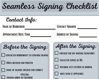 Seamless Loan Signing Agent Checklist