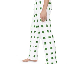 St. Patrick's Day Pajama Pants for Women, Lucky Shamrock PJ Bottoms, Green Four Leaf Clover Sleepwear, Cute Irish Gift for Her
