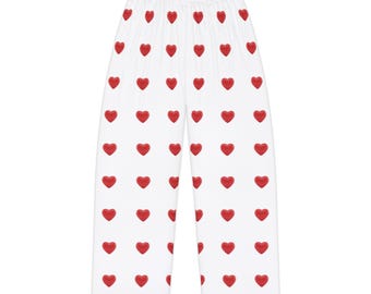 Red Heart Pajama Pants, Soft White Loungewear