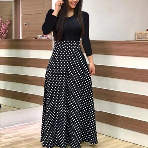 Long Sleeve Full Length Maxi Dress for Woman, Long Dress, Dotted Dress, Wedding Guest Dress, Oversize 5XL Dress, Evening Dress, Fall Dress,