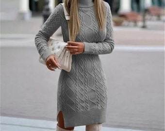 Loren Knitted Dress, Sweater Dress, Autumn Jumper Dress, Winter Knitted  Long Sleeve Dress 