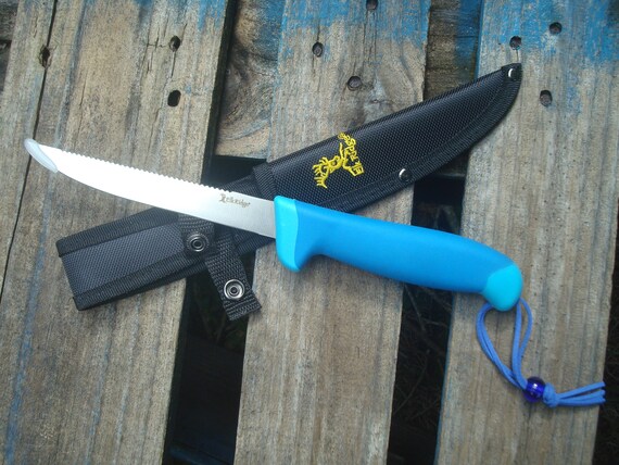 Fixed Blade FILLET KNIFE Blue, 11.75-inches Overall. Gift for Dad