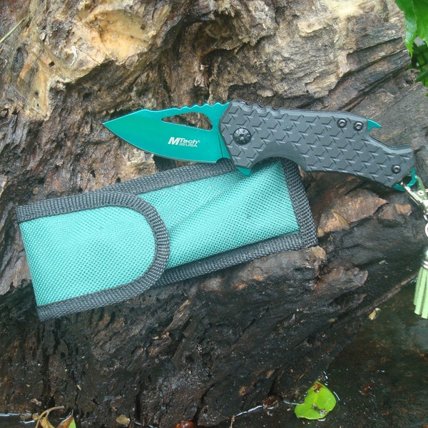 Collectible Knife Green Nylon Pocket Knife Belt Loop Case - Bottle Opener -Collection Knives 882