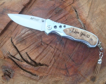 I love you Heart, engraved pocket knife, gift for boyfriend, anniversary gift, Custom Knives, Hunting Knife, Personalized Knife, 423